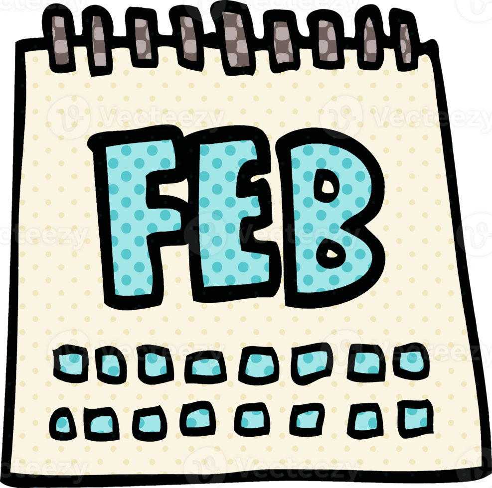cartoon doodle calendar showing month of february png