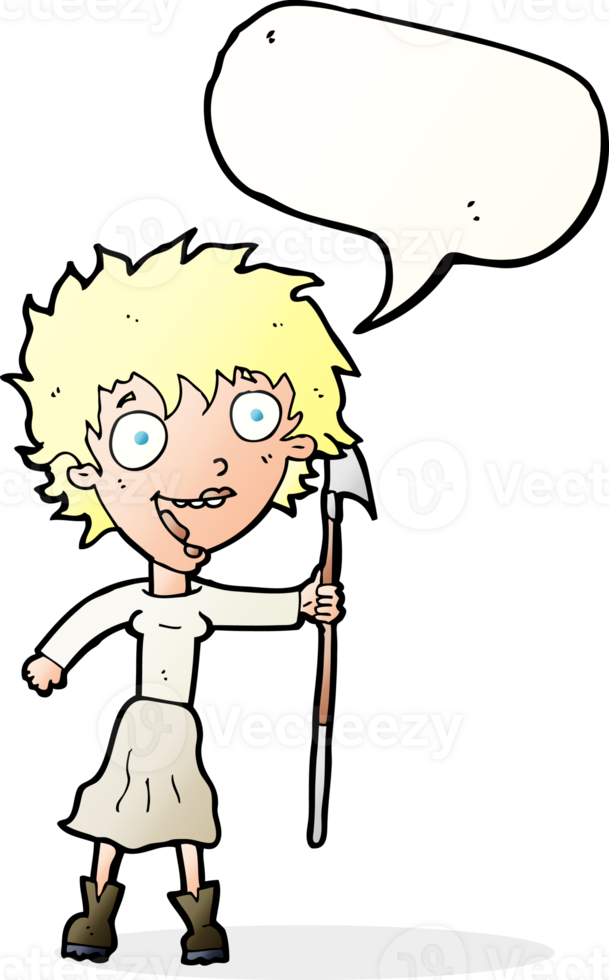 cartoon crazy woman with spear with speech bubble png