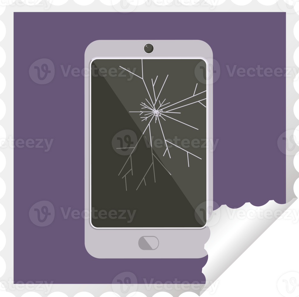 cracked screen cell phone graphic png illustration square sticker stamp