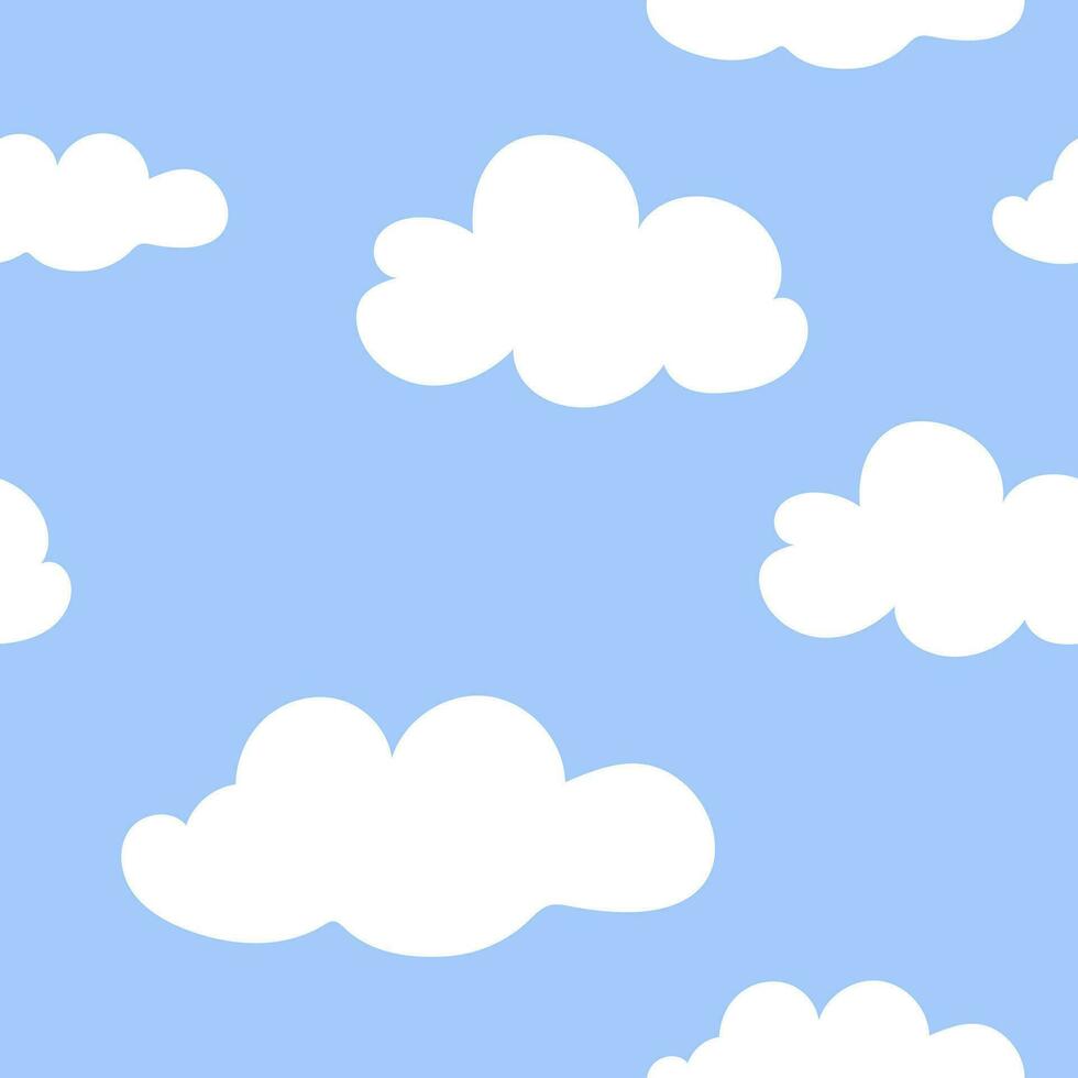 Clouds  seamless pattern on blue background. Hand Drawn Vector Illustration. light blue sky white clouds. Great for Textile, Fabric Prints, Wrapping Paper. Illustration vector 10 eps.