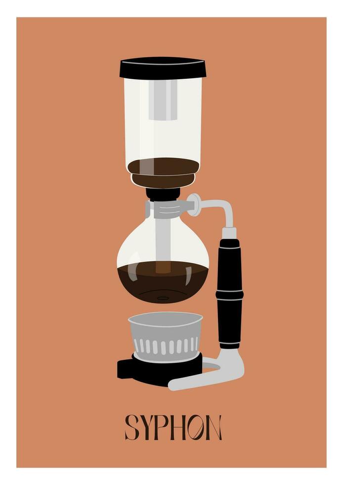 Trendy minimalist poster with glass syphon coffee pot and hot fresh