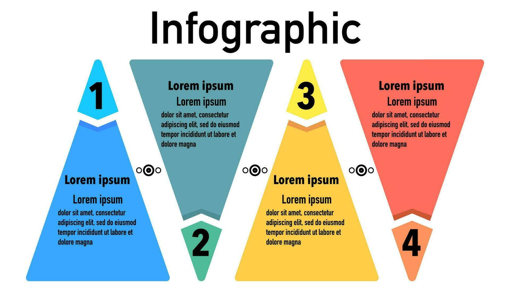 Infographic template step guide for business information presentation. Vector triangle elements. Modern workflow diagrams. Report plan 4 topics