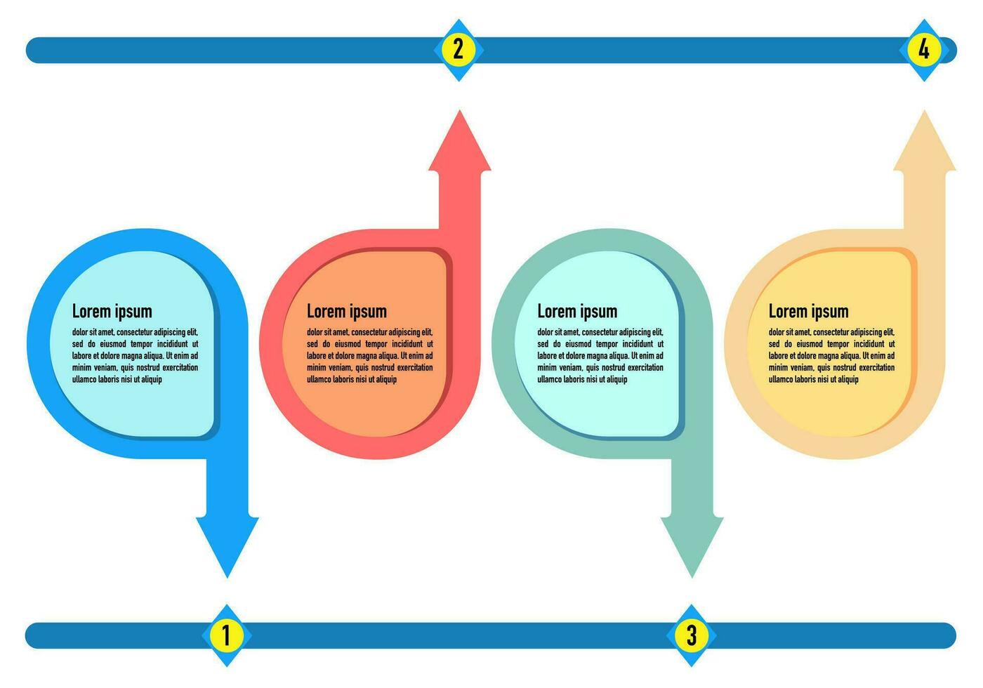 infografía modelo paso guía para negocio información presentación. vector bandera cuadrado y elementos. moderno flujo de trabajo diagramas reporte opción plan 4 4 temas