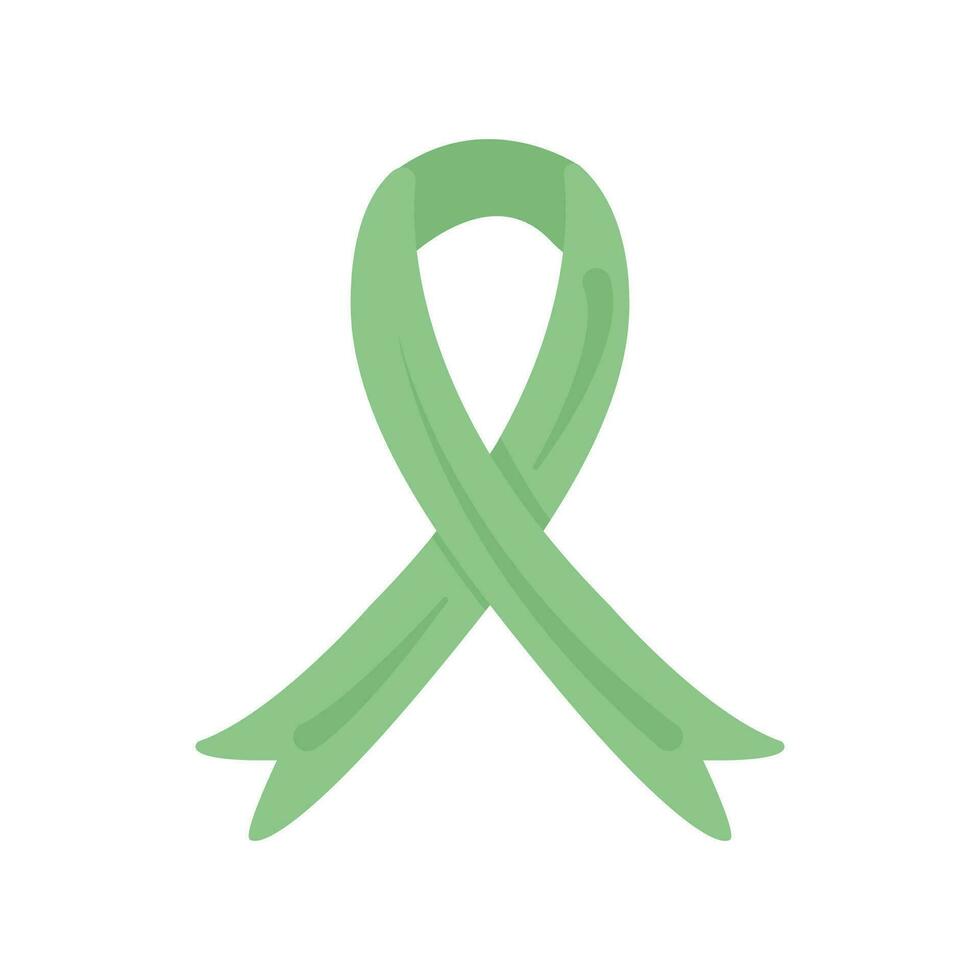 Green Ribbon international symbol of Mental Health Awareness Month or Week in May. Vector illustration in flat style isolated on white.