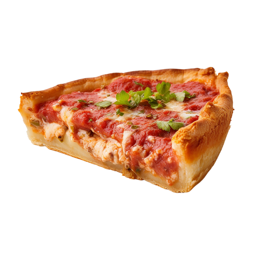 AI generated Chicago Deep Dish Pizza Slice on transparent background PNG image
