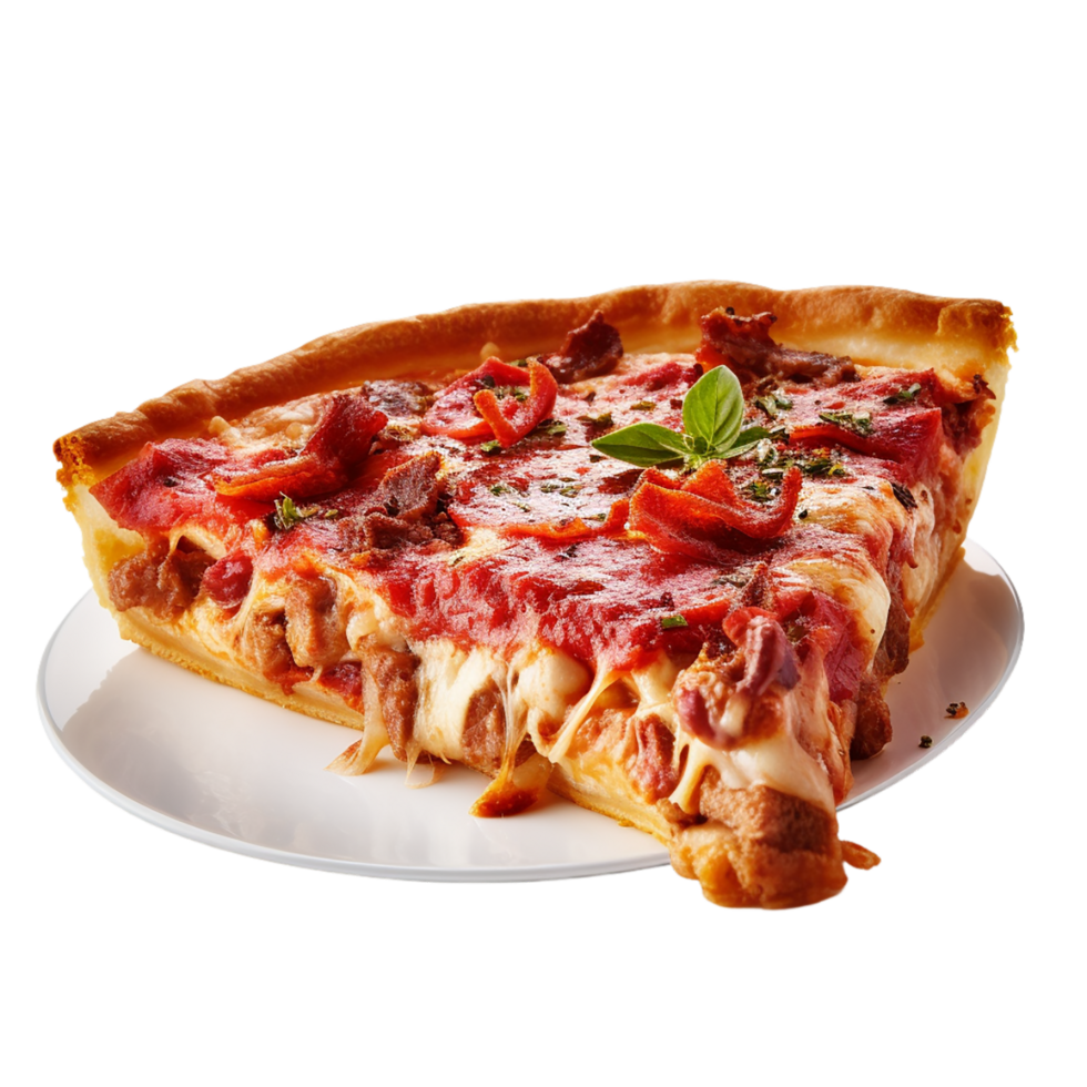 AI generated Chicago Deep Dish Pizza Slice on transparent background PNG image