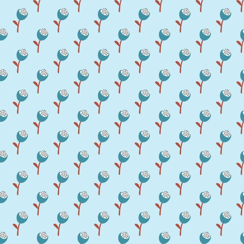 Seamless floral pattern with small flowers. Beautiful Summer blossom background. Naive art plants. Perfect for fabric design, wallpaper, wrapping paper. Hand drawn vector illustration.