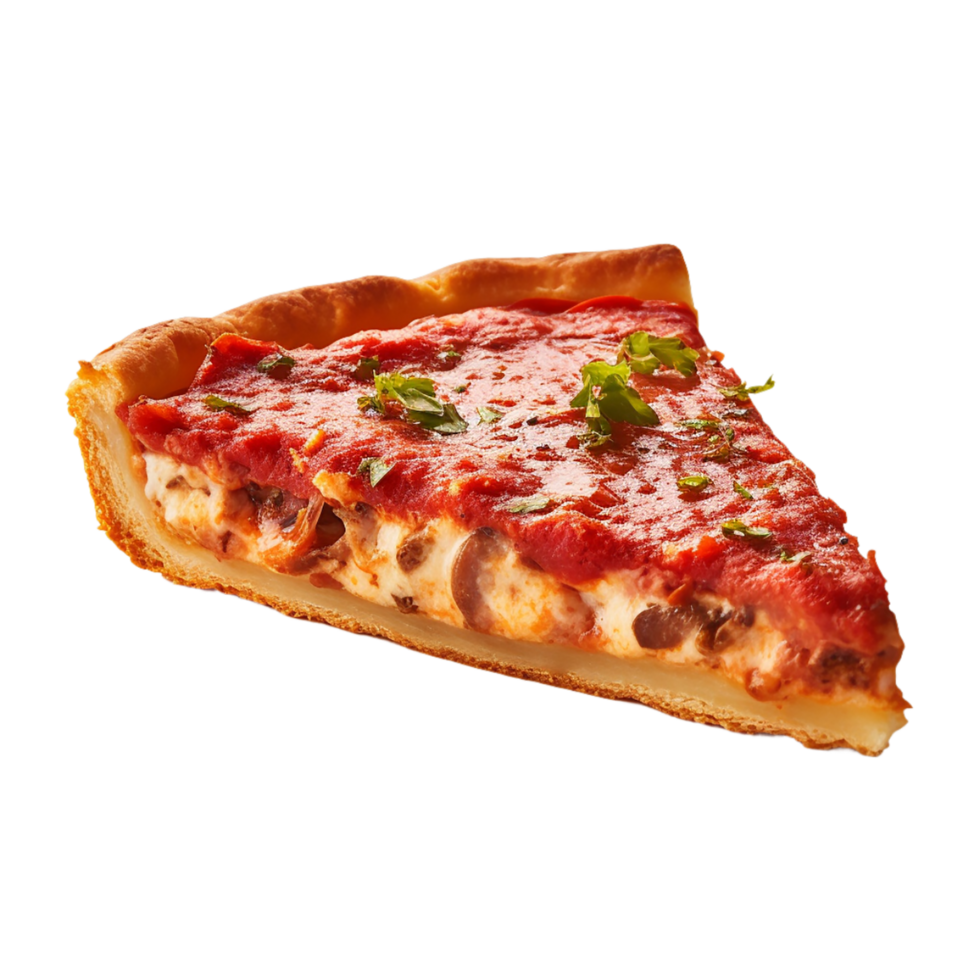 ai generiert Chicago tief Gericht Pizza Scheibe auf transparent Hintergrund png Bild