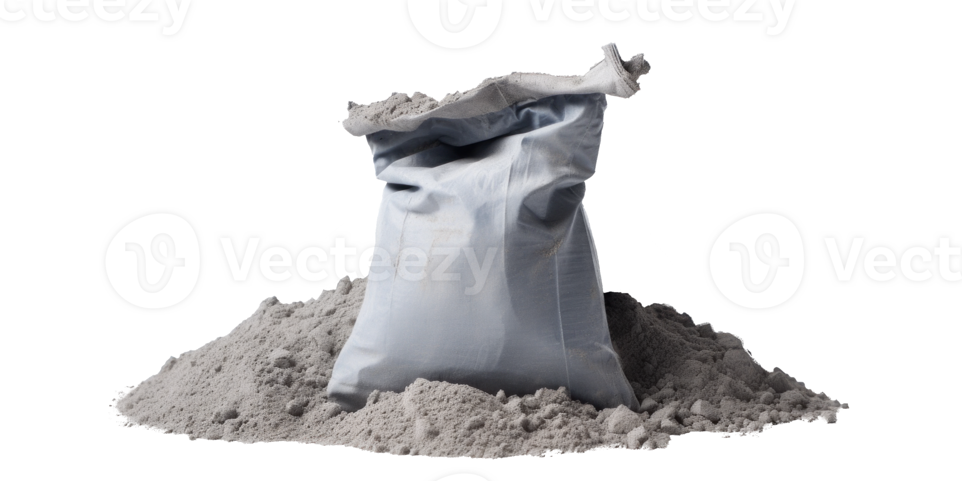 AI generated a bag of cement in a pile of cement, png file of isolated cutout object on transparent background