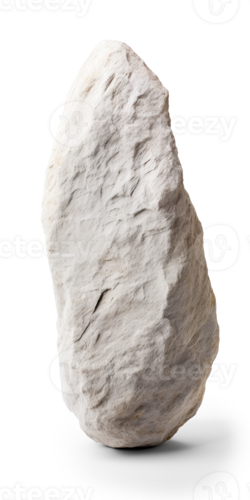 AI generated white rough heavy rock in vertical position, png file of isolated cutout object on transparent background with shadow