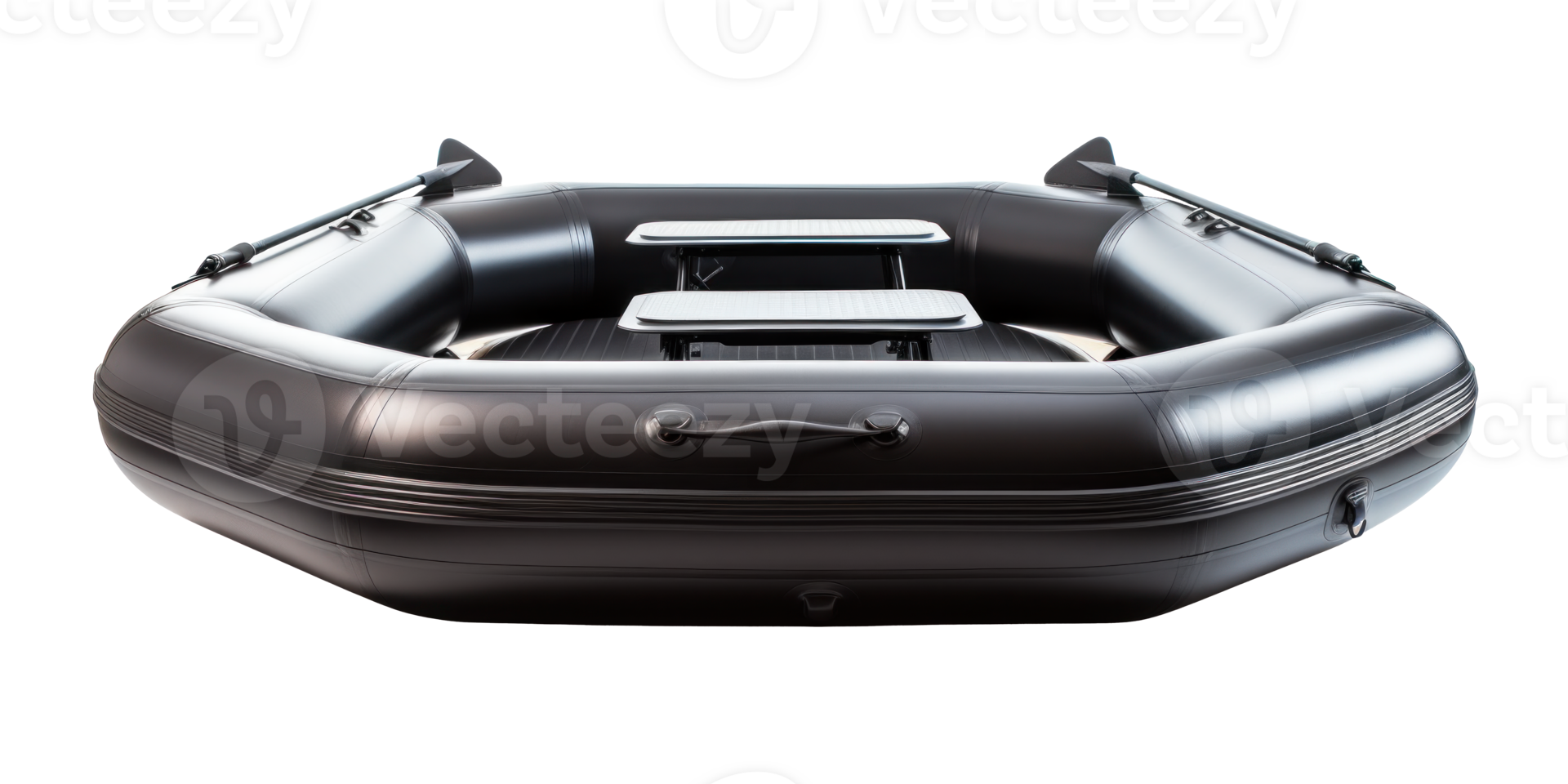 AI generated black inflatable boat, png file of isolated cutout object on transparent background