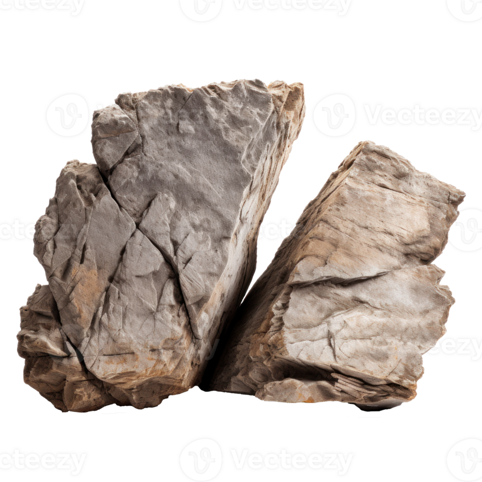 AI generated large split brown rock, png file of isolated cutout object on transparent background