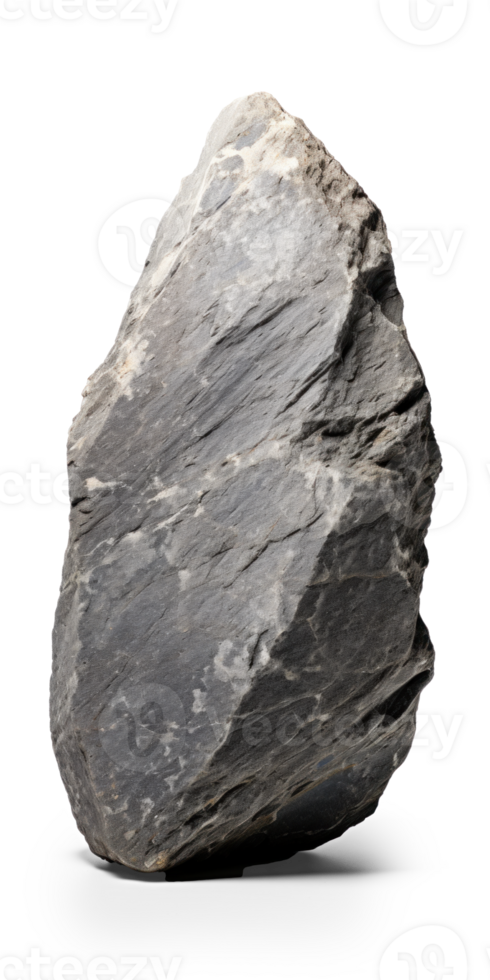 AI generated gray rough heavy rock in vertical position, png file of isolated cutout object on transparent background with shadow