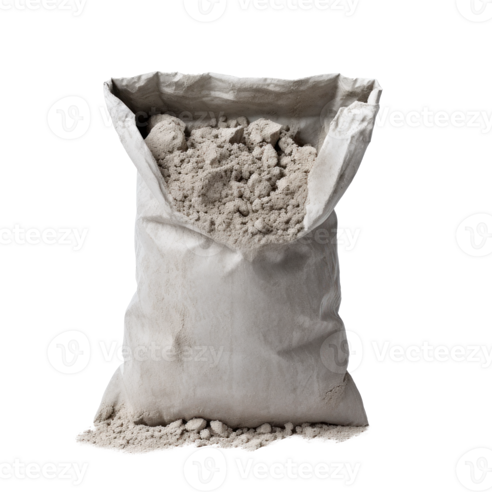 AI generated open bag of cement, png file of isolated cutout object on transparent background