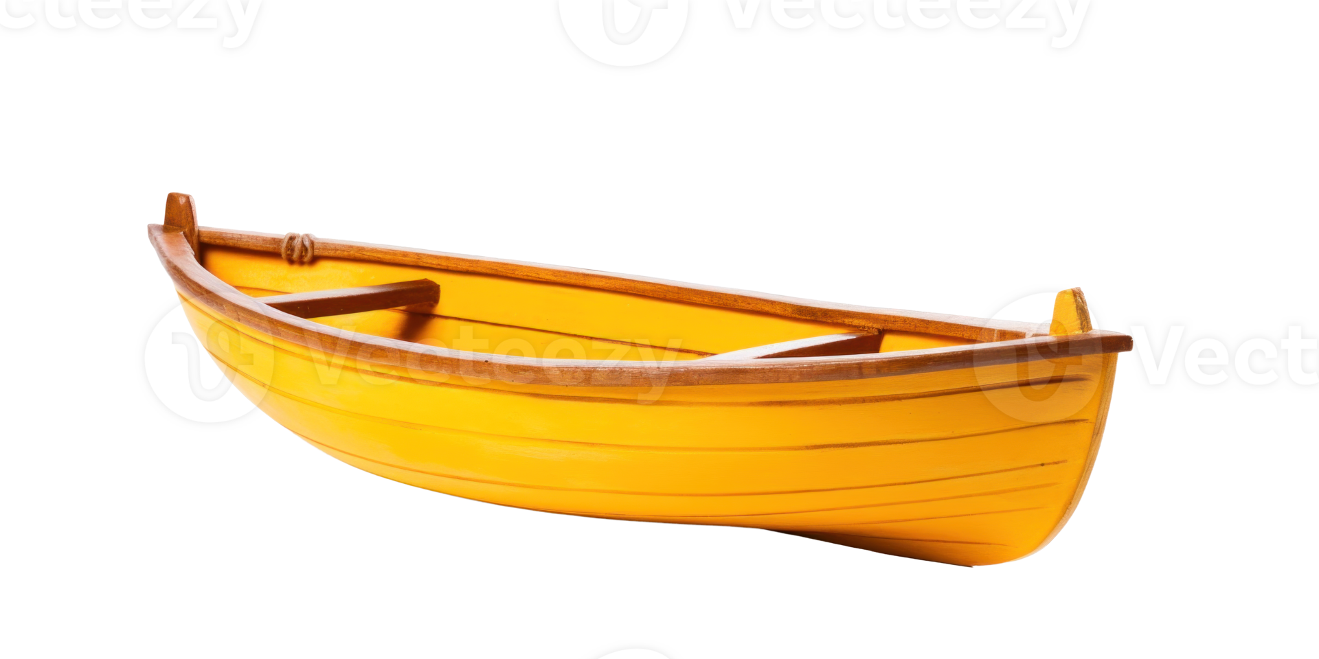 AI generated yellow wooden boat, png file of isolated cutout object on transparent background
