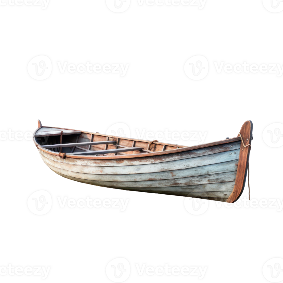 AI generated dirty wooden boat, png file of isolated cutout object on transparent background