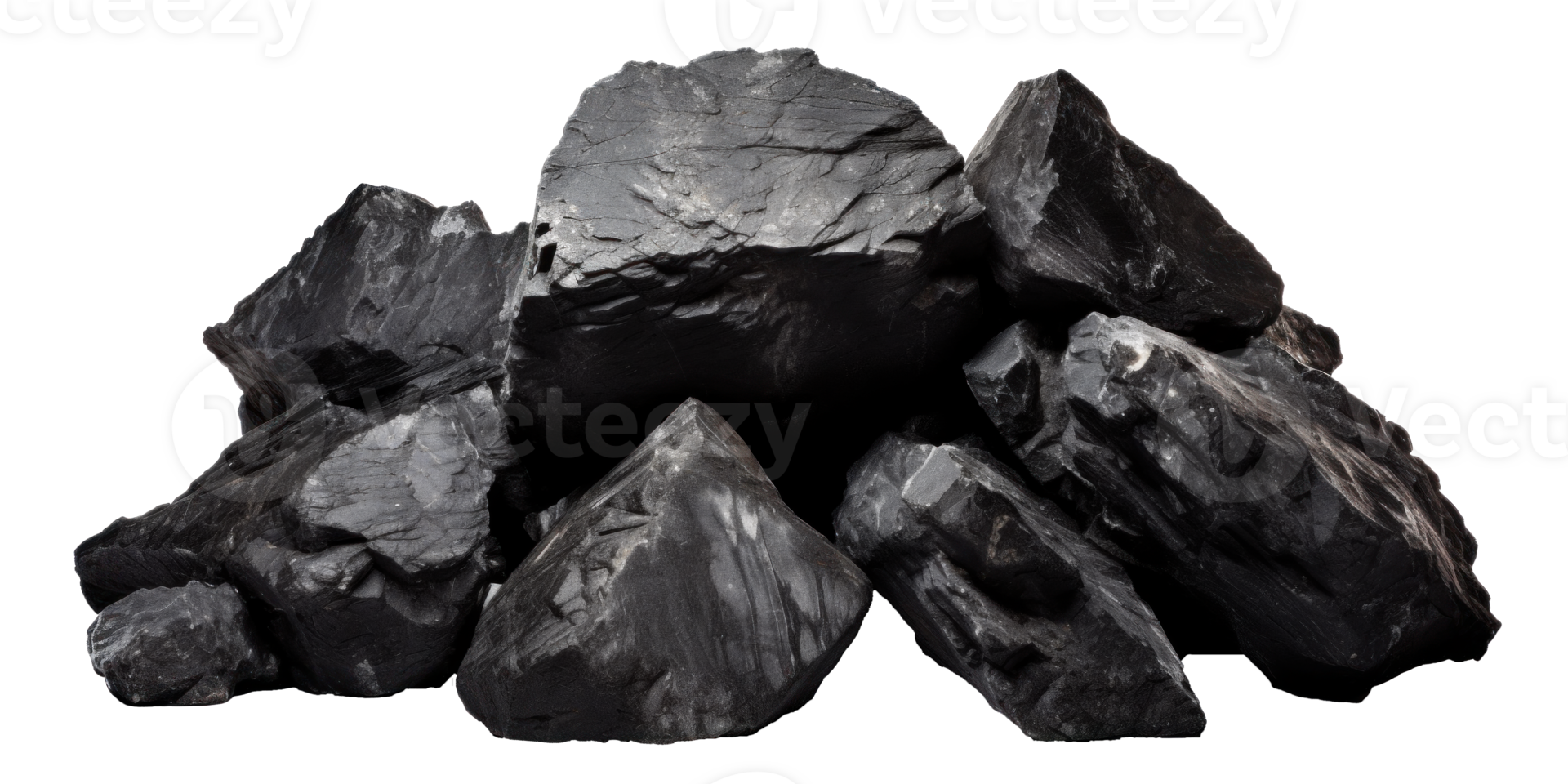 AI generated a pile of black rough stones, png file of isolated cutout object on transparent background