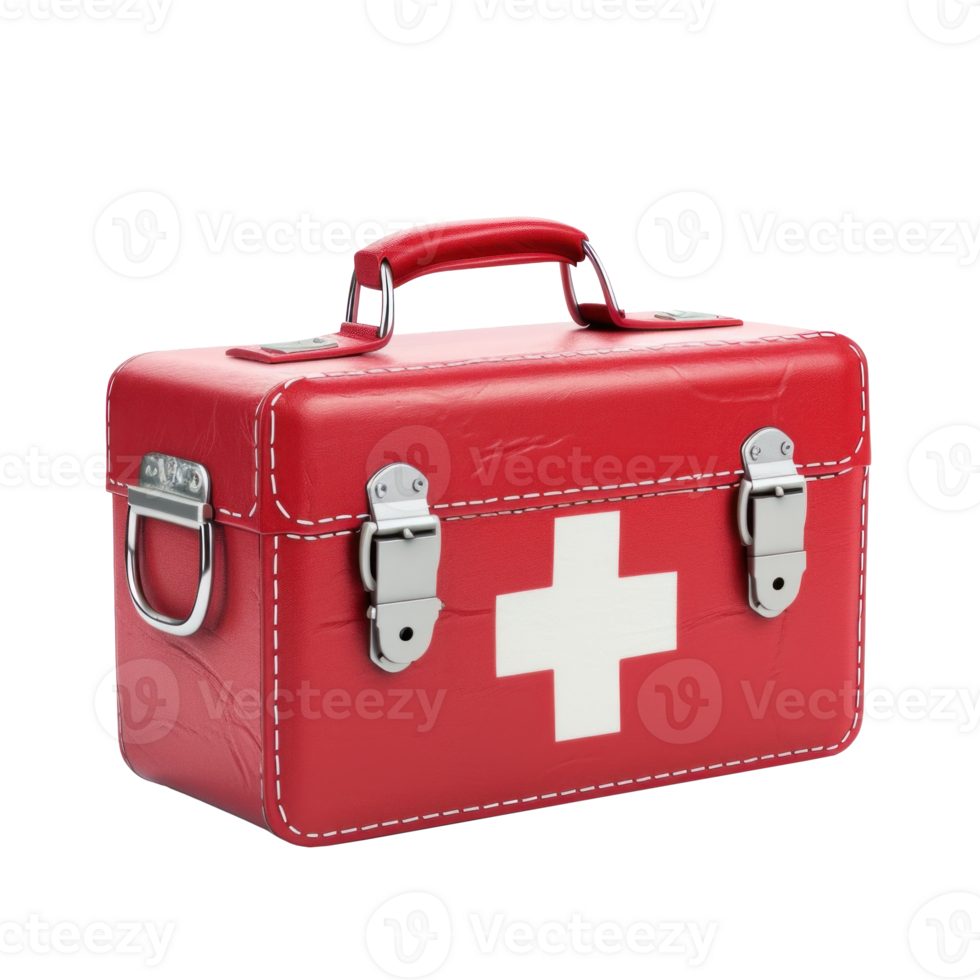 AI generated Portable Red First Aid Kit on Transparent Background png