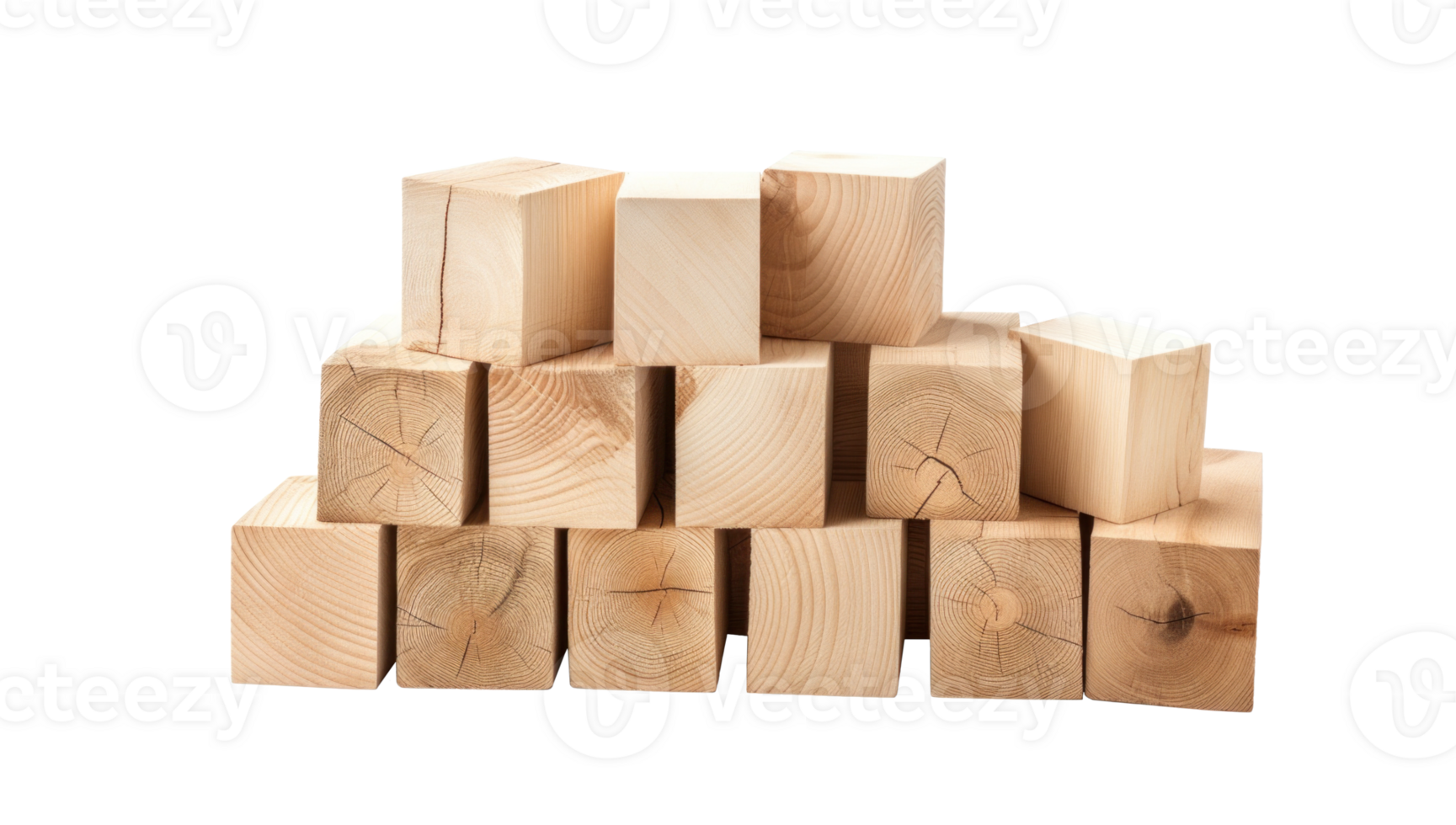 AI generated Stacked Rough Wood Blocks on Transparent png