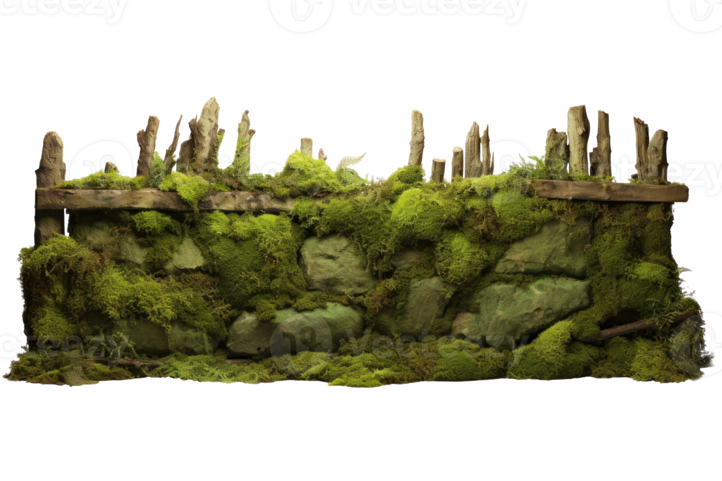 AI generated Old Stone Wall Covered in Moss Isolated Image png