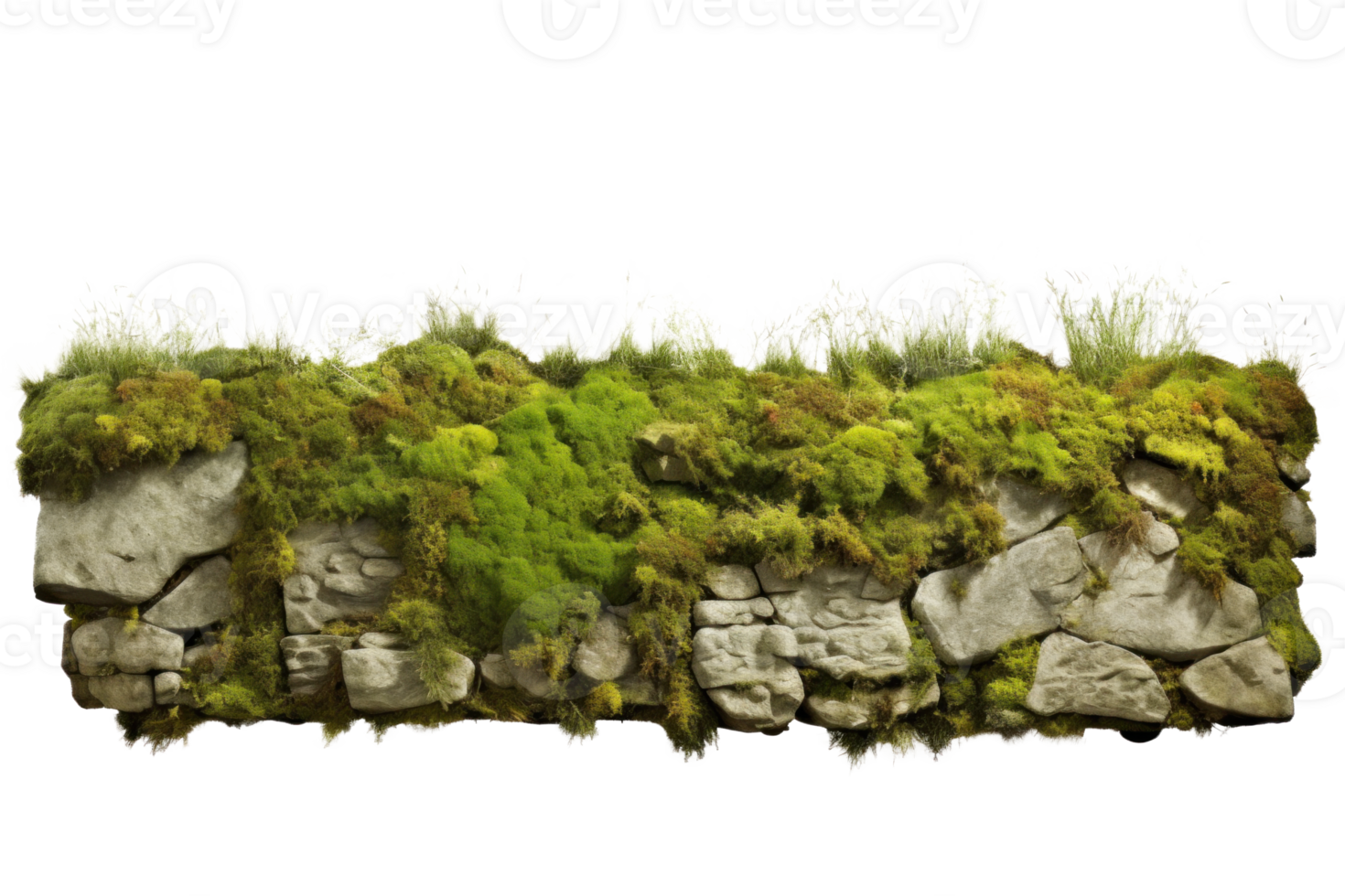 AI generated Old Stone Wall Covered in Moss on Transparent Background png