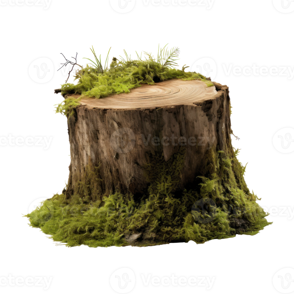 AI generated Mossy Forest Stump, png file of isolated cutout object on transparent background