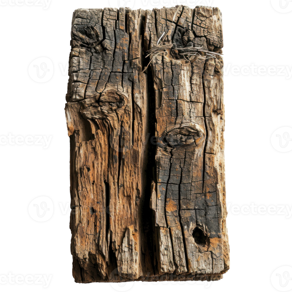 AI generated Textured Rough Wood Panel on Transparent png
