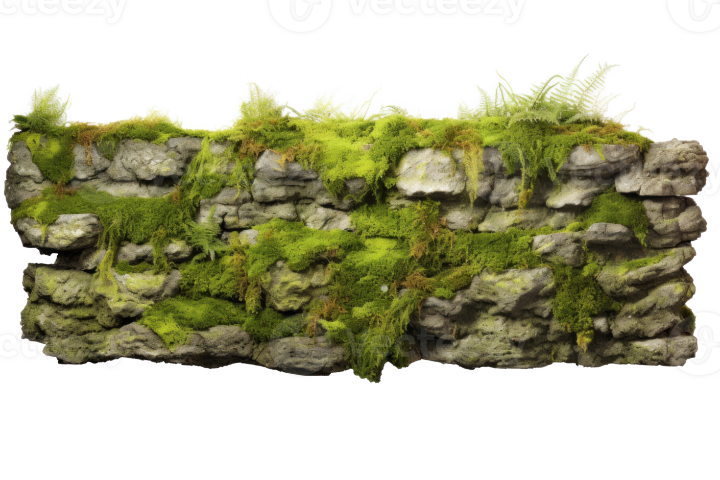 AI generated Old Stone Wall Covered in Moss Isolated on Background png