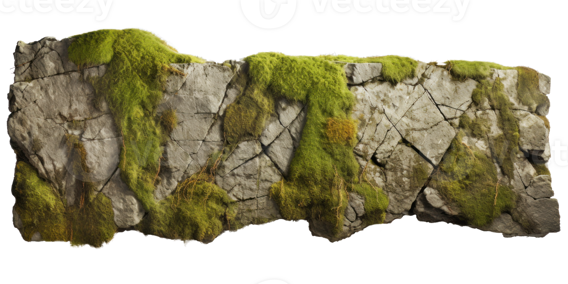 AI generated Old Stone Wall Covered in Moss on Transparent png