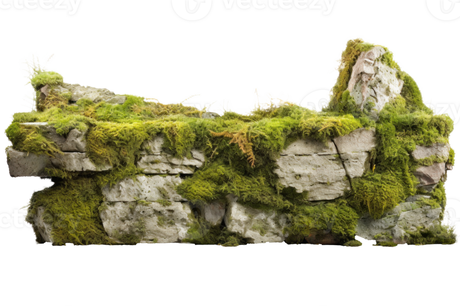 AI generated Old Stone Wall Covered in Moss on Transparent Background png