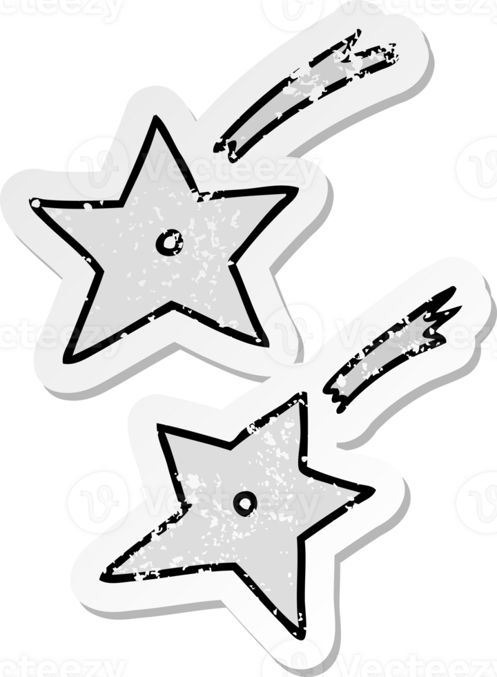 distressed sticker cartoon doodle of ninja throwing stars png