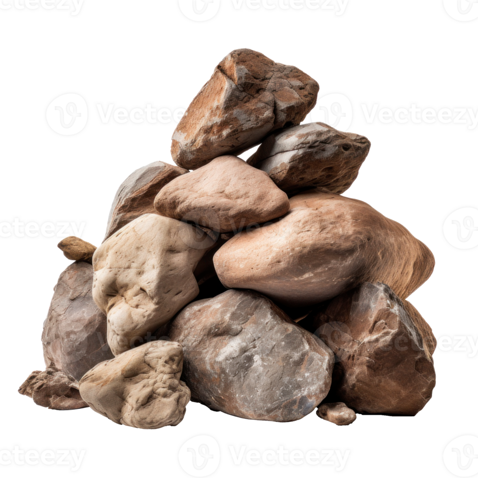 AI generated a pile of rough brown stones, png file of isolated cutout object on transparent background
