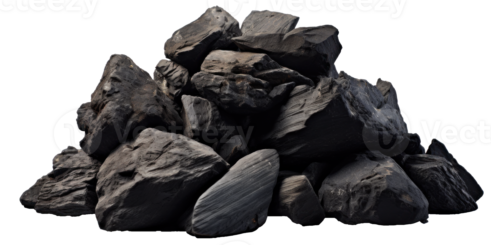 AI generated a pile of black rough stones, png file of isolated cutout object on transparent background