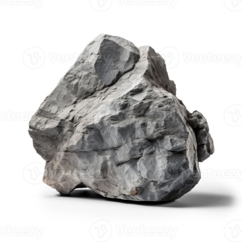 AI generated gray big rock, png file of isolated cutout object on transparent background with shadow