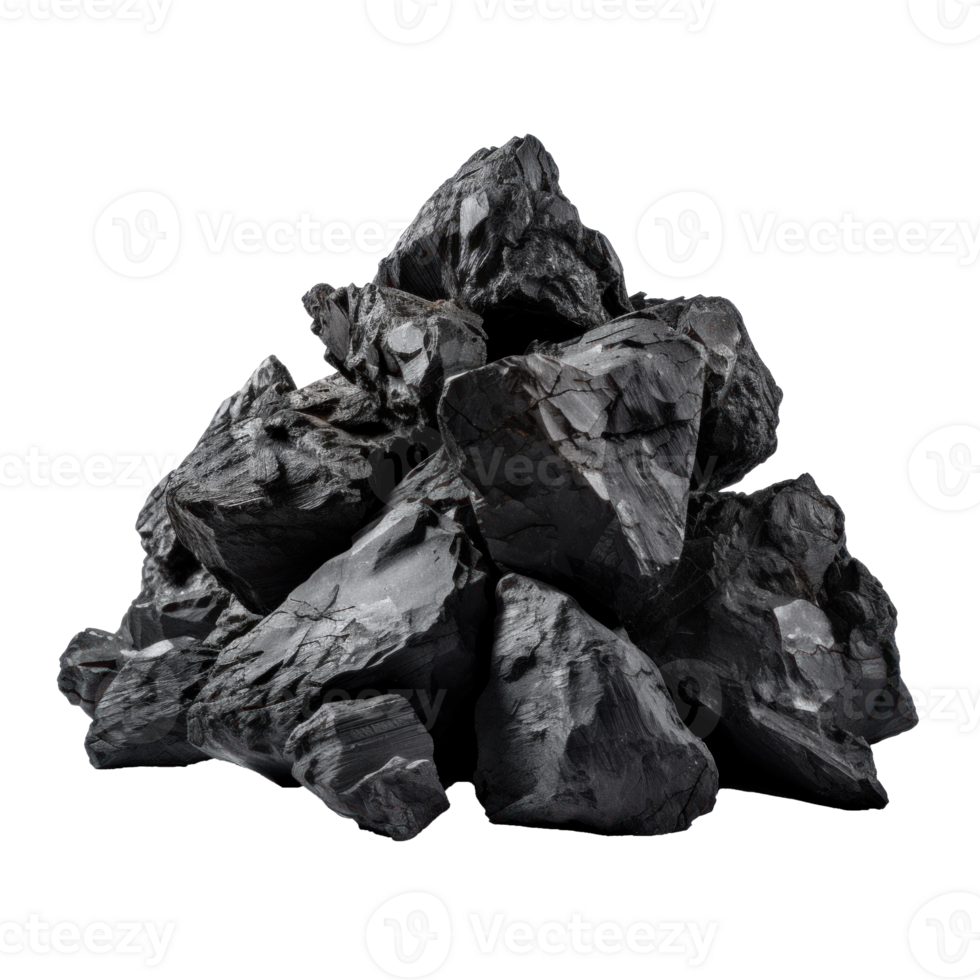 AI generated a pile of black rough stones, png file of isolated cutout object on transparent background
