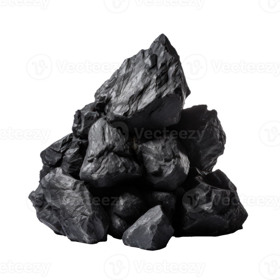 AI generated a pile of black rough stones, png file of isolated cutout object on transparent background
