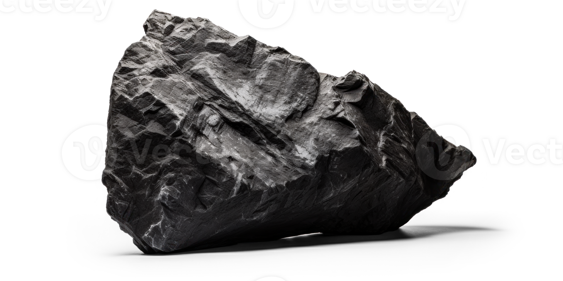 AI generated black rough heavy rock, png file of isolated cutout object on transparent background with shadow