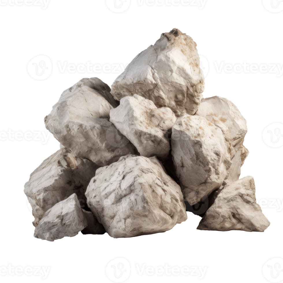 AI generated a pile of white rough stones, png file of isolated cutout object on transparent background