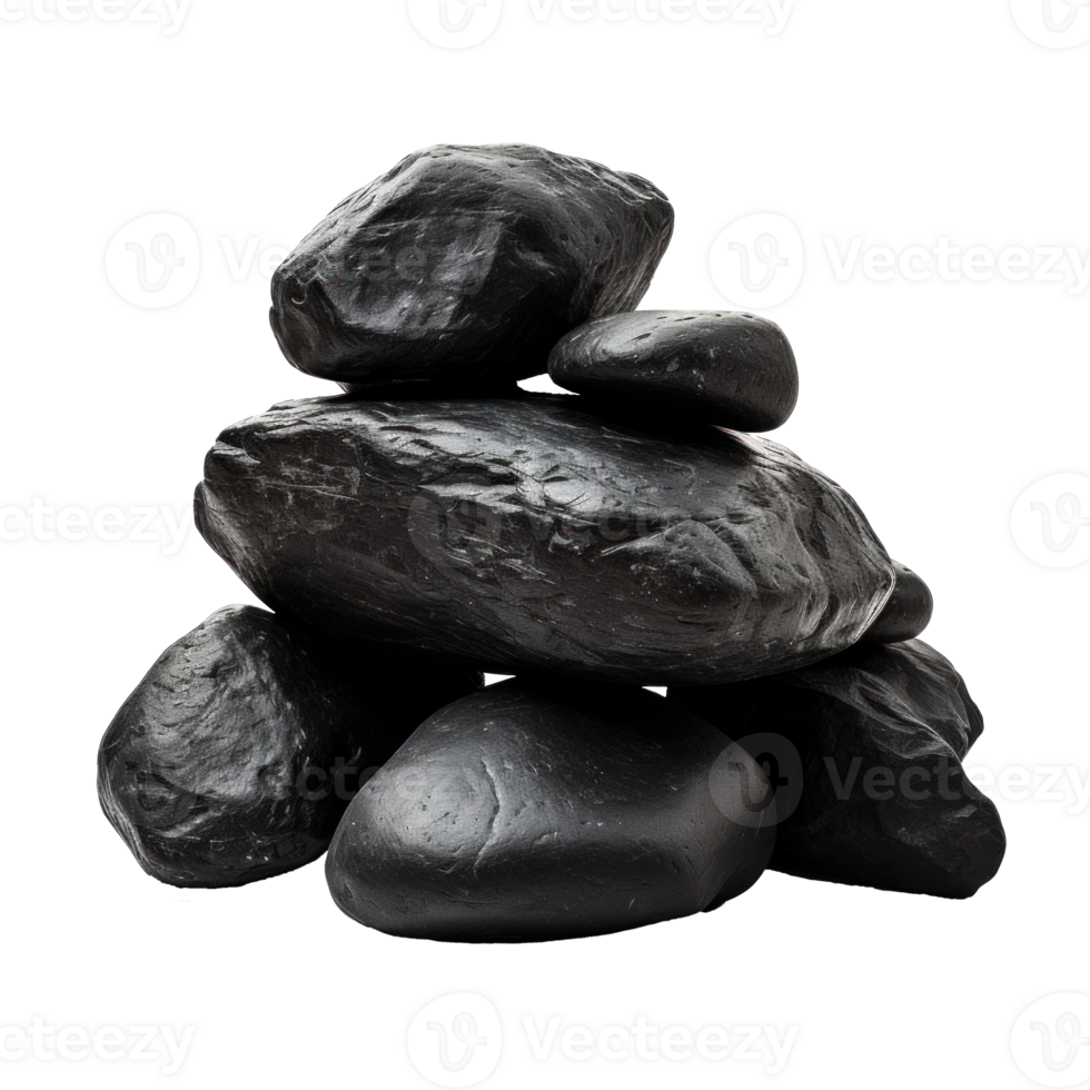 AI generated a pile of black smooth stones, png file of isolated cutout object on transparent background