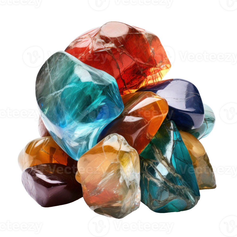 AI generated a pile of colorful rough stones, png file of isolated cutout object on transparent background