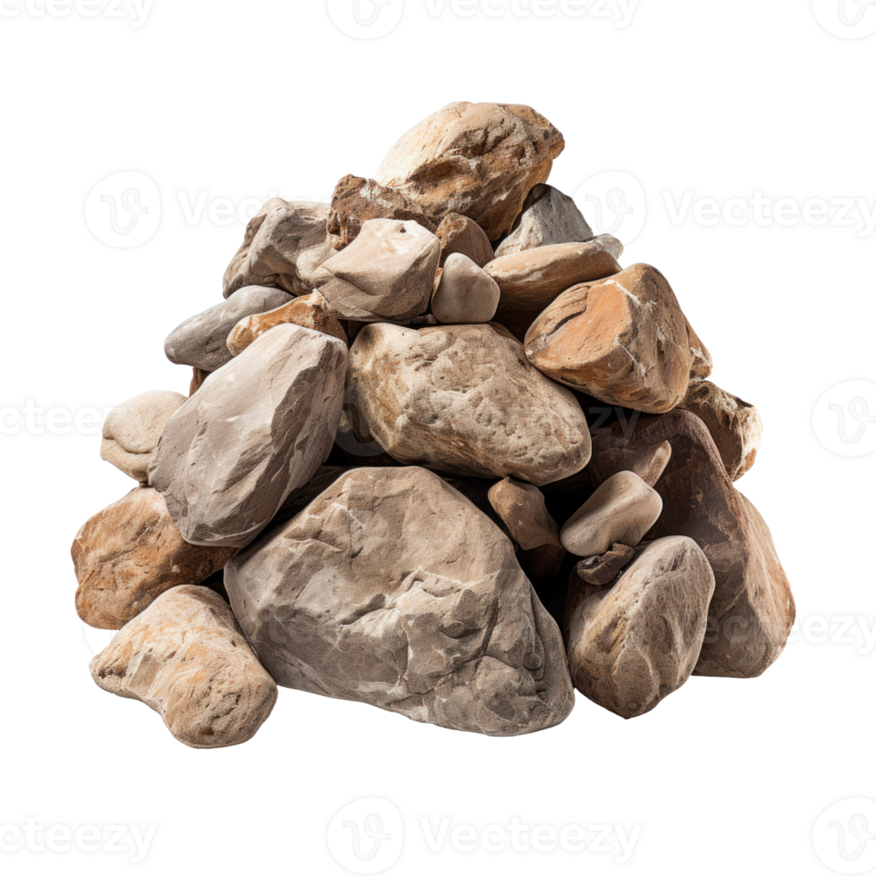 AI generated a pile of rough brown stones, png file of isolated cutout object on transparent background