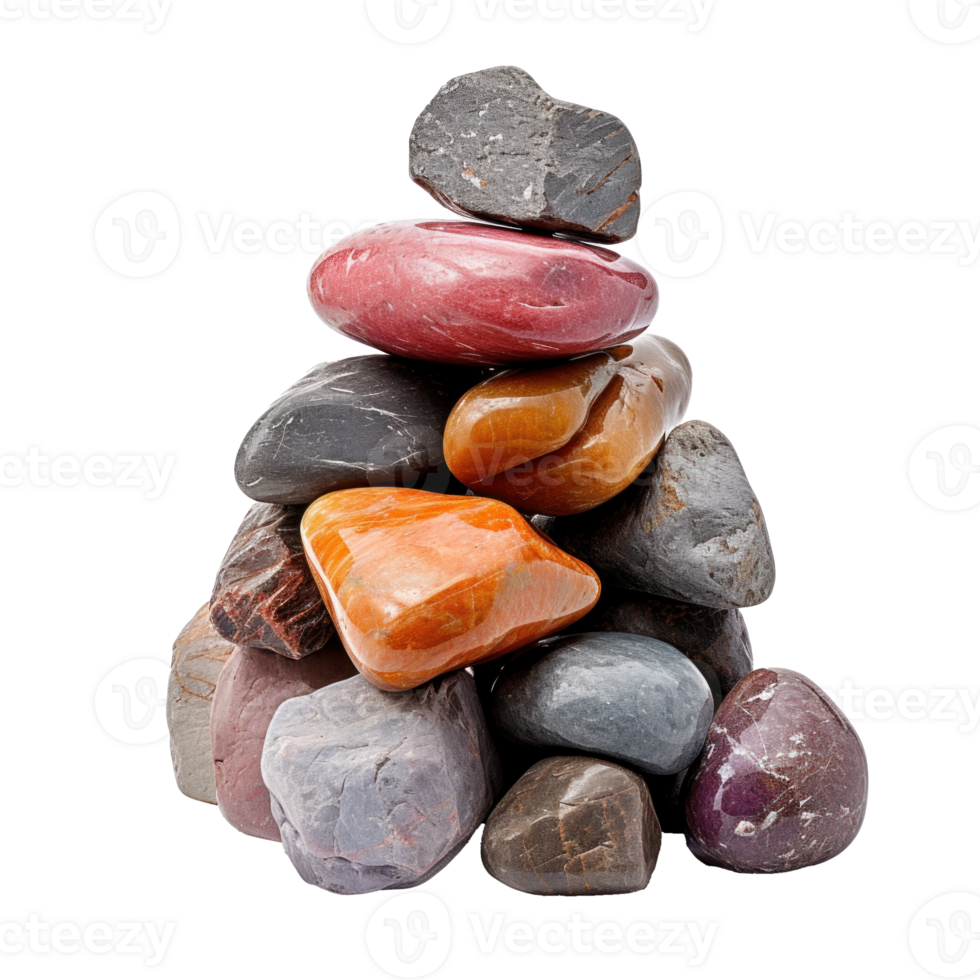 AI generated a pile of colorful rough stones, png file of isolated cutout object on transparent background