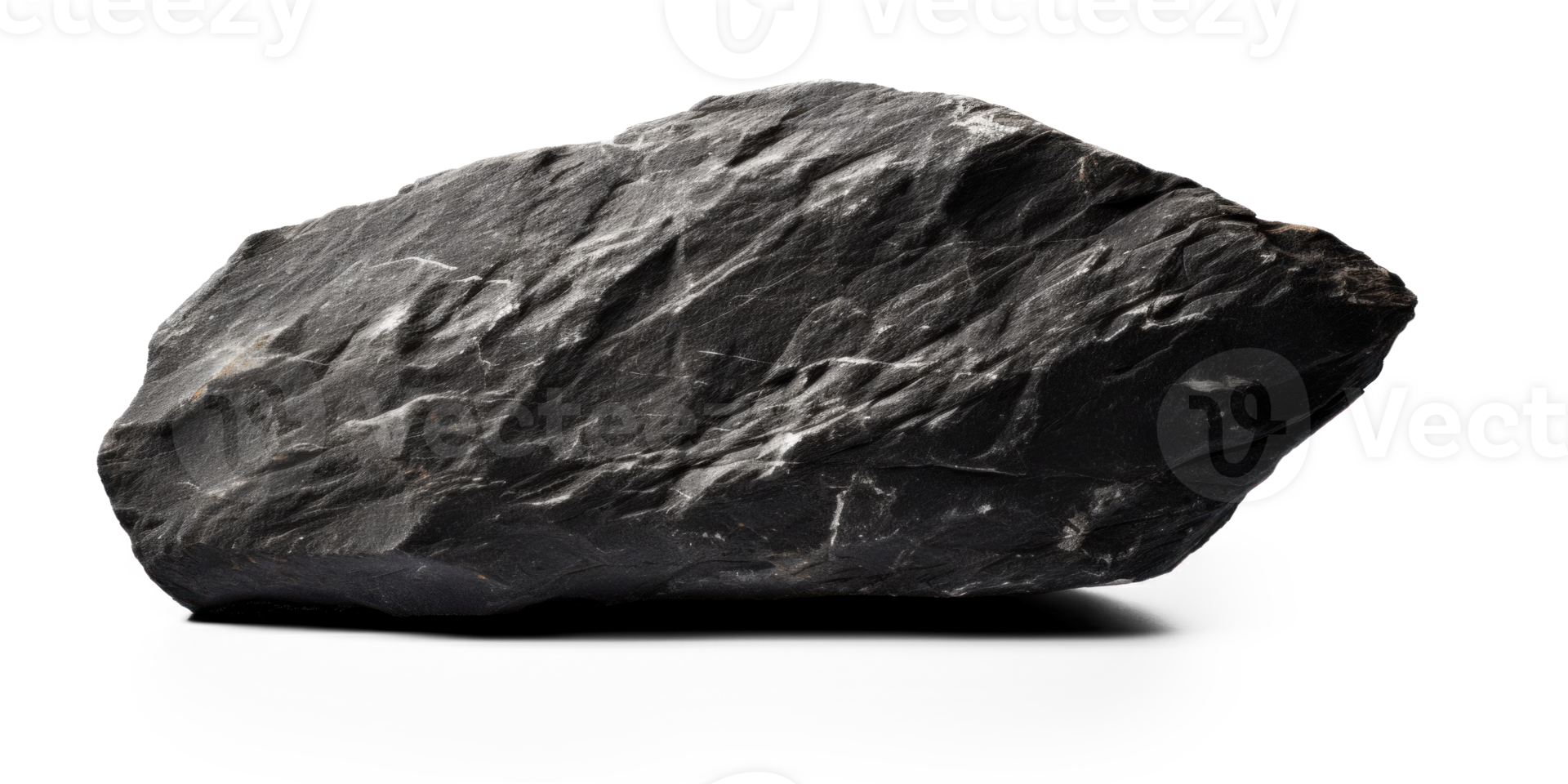 AI generated black rough heavy rock, png file of isolated cutout object on transparent background with shadow