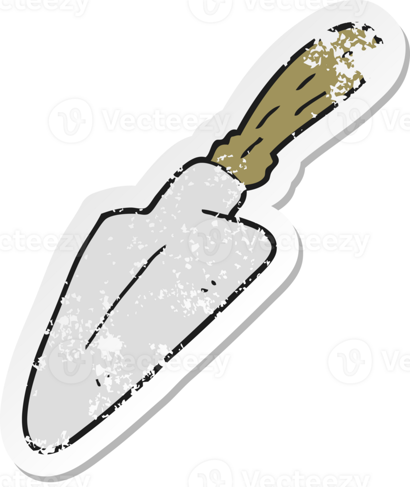 retro distressed sticker of a cartoon trowel png