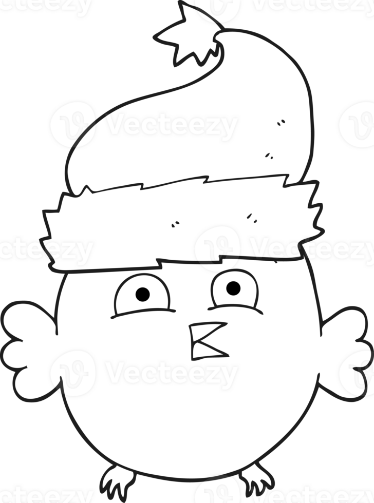 black and white cartoon owl wearing christmas hat png