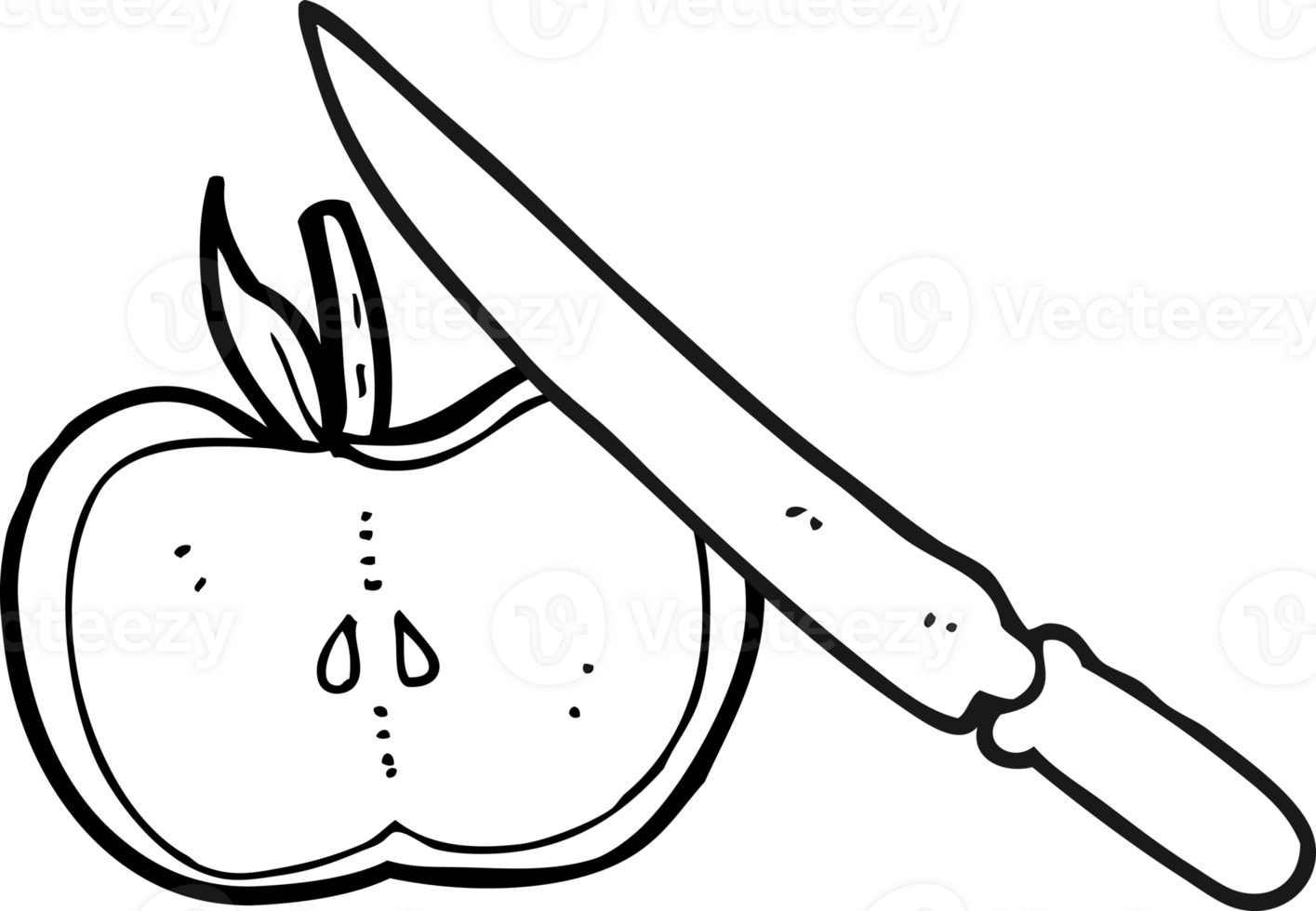black and white cartoon apple being sliced png