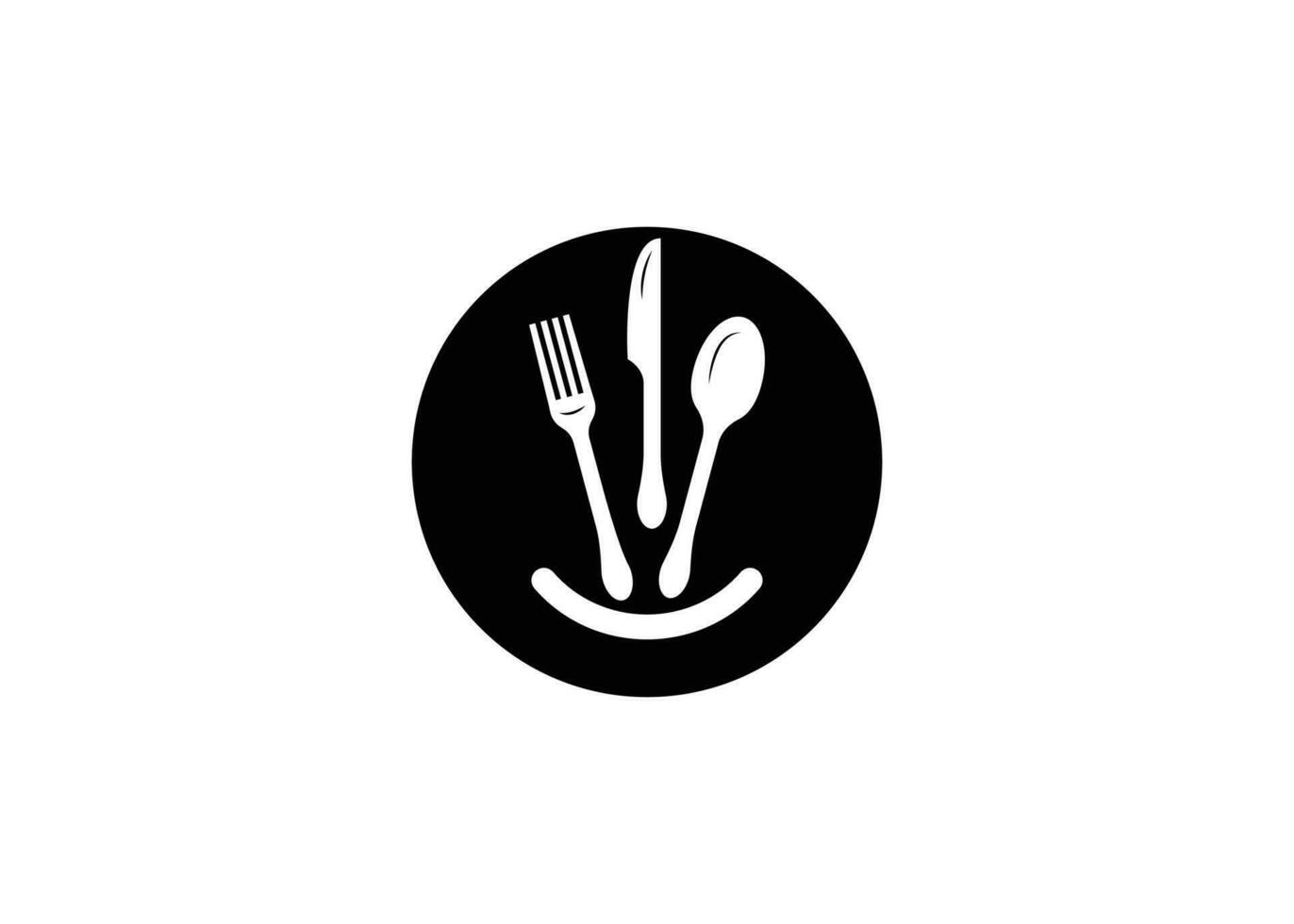 Minimal Happy spoon, fork and knife vector logo design template