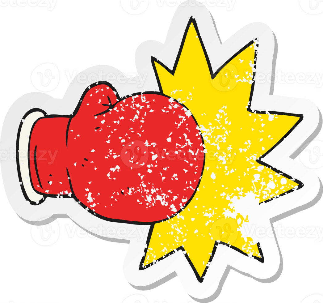 retro distressed sticker of a cartoon boxing glove png