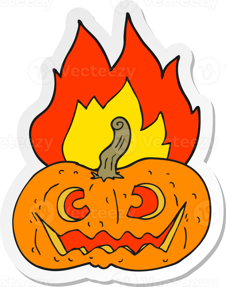 sticker of a cartoon flaming halloween pumpkin png