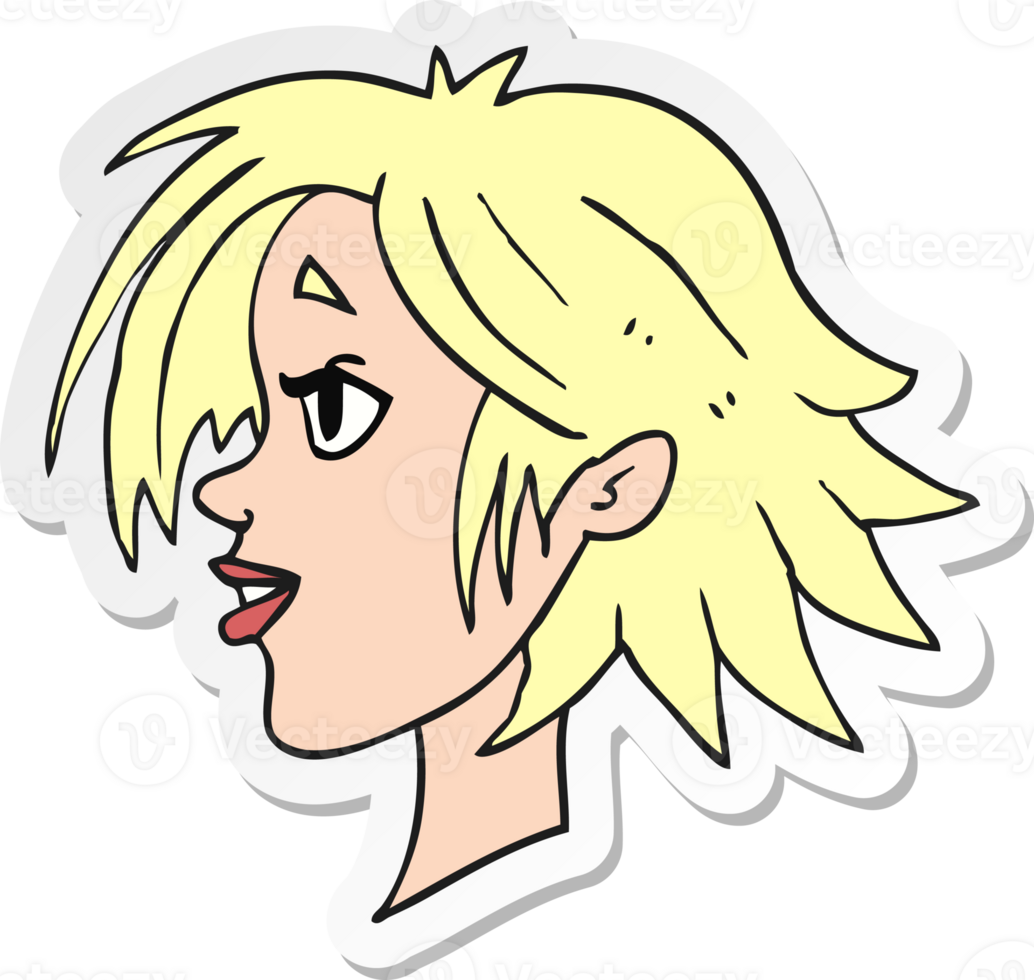 sticker of a cartoon happy female face png